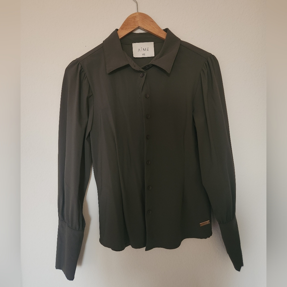 Rare AIME Olive Green Tailored Blouse